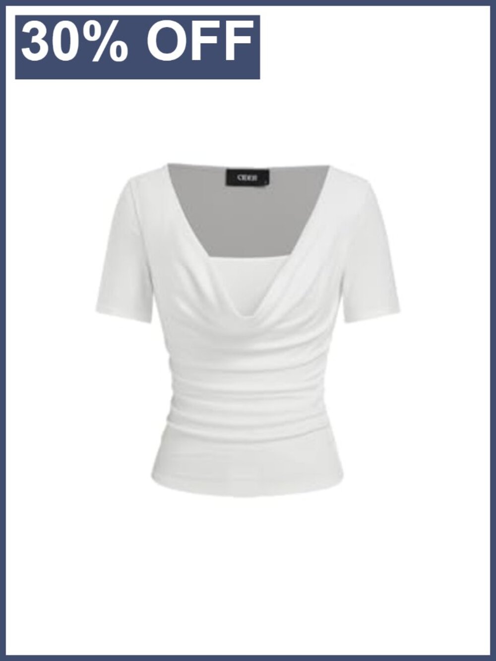 CIDER Cowl Neck Ruched Short Sleeve Fitted Crop Top Casual Summer
